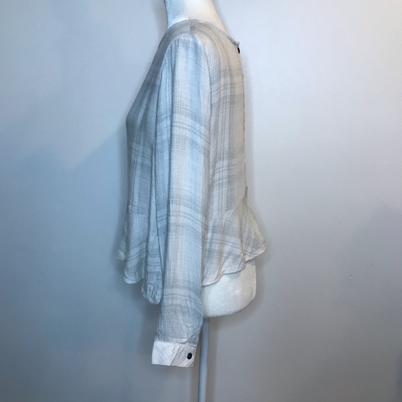 Cloth & Stone Gray Plaid Long Sleeve Shirt Ruffle - Picture 3 of 8